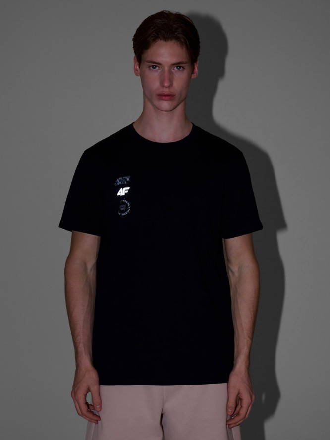 4F T-shirt regular z nadrukiem męski - czarny L