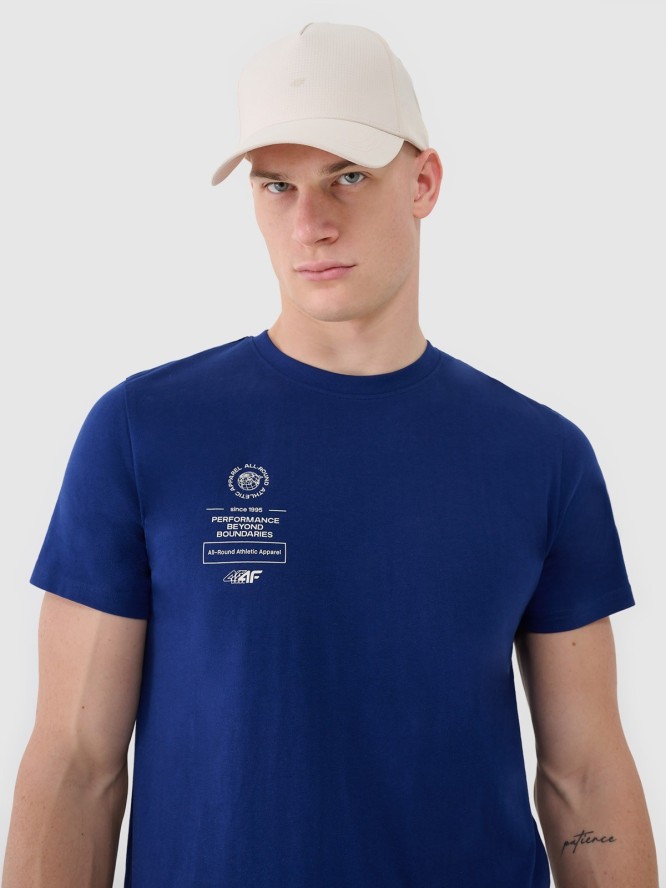 4F T-shirt regular z nadrukiem męski - granatowy XXL