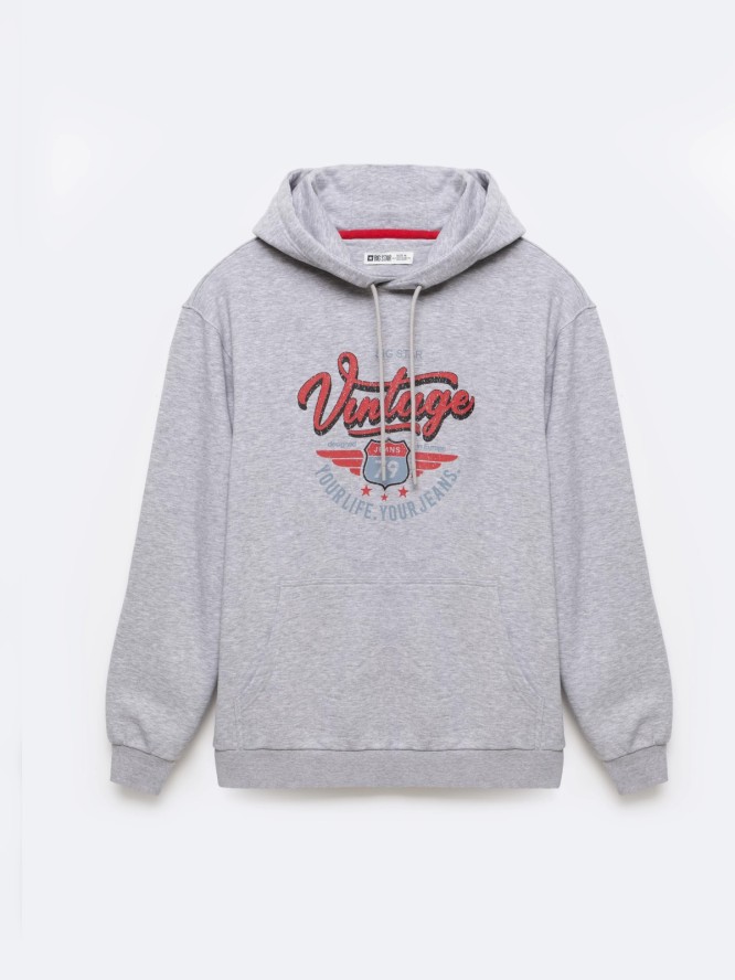 Bluza męska z kapturem z nadrukiem szara Luka 901