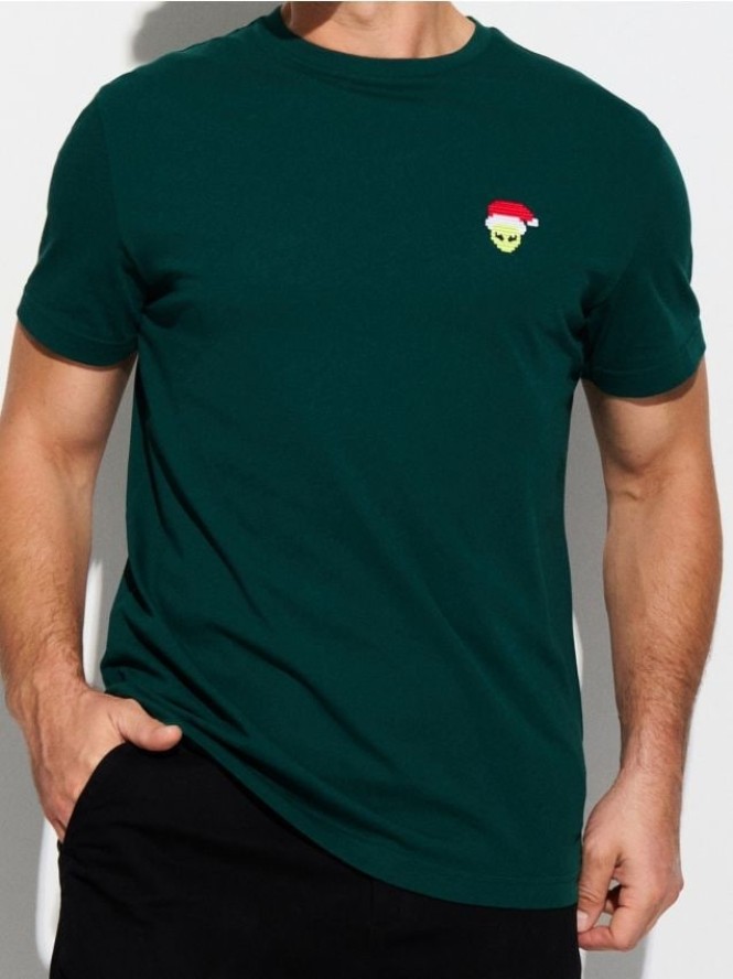 Bawełniana koszulka z nadrukiem - ciemny turkus