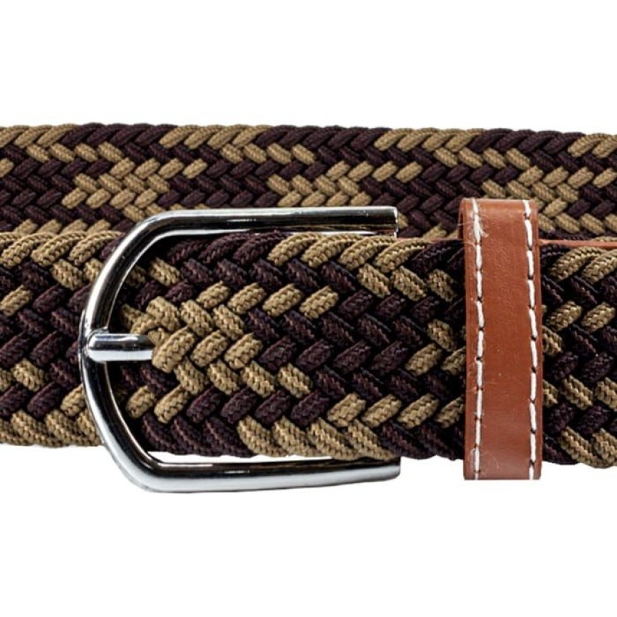 Pasek Elastyczny, Beżowo-Brązowy Pleciony, do Spodni, Casualowy, Parciany -HIS STORY