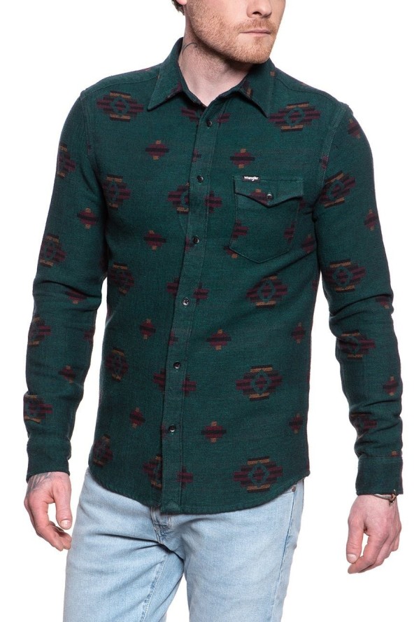 WRANGLER LS 1PKT FLAP SHIRT PINE W5A4BBG01 112130041