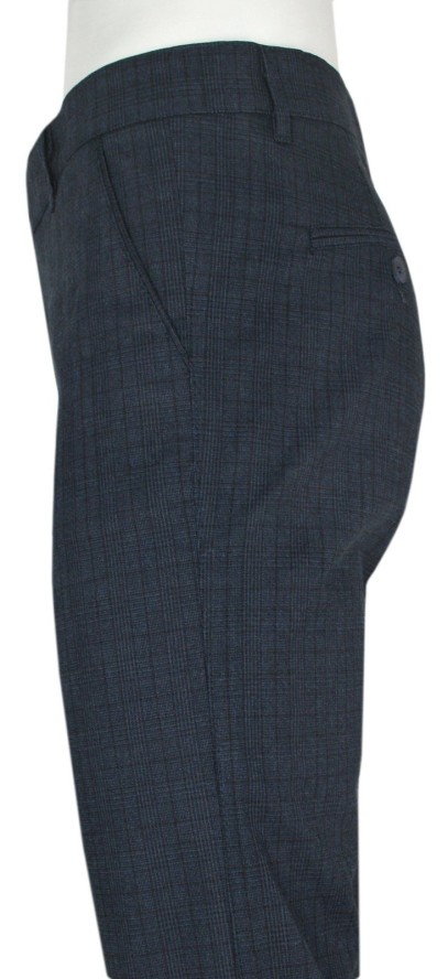 Spodnie Męskie Chinos, Zwężana Nogawka -QUICKSIDE - Granatowe, Delikatna Kratka