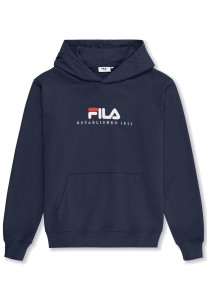 Bluza z kapturem męska do biegania Fila Valsera regular logo granatowa
