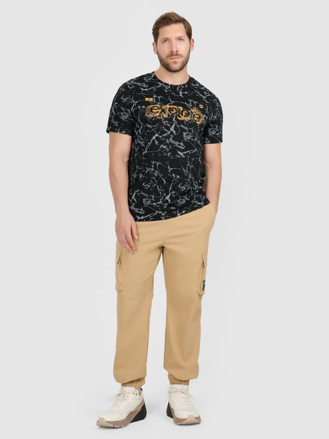 4F T-shirt regular z nadrukiem męski - czarny XL