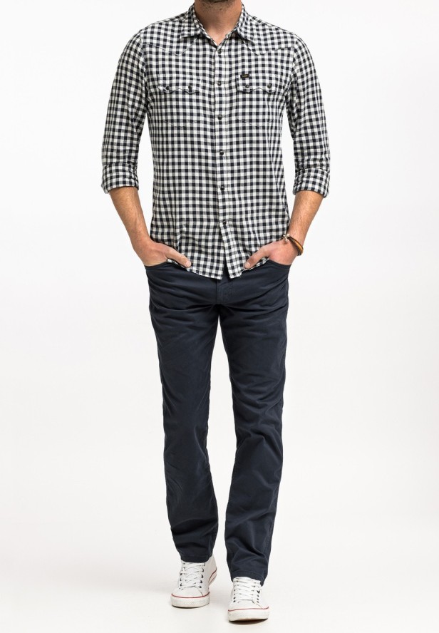 WRANGLER GREENSBORO MĘSKIE SPODNIE MATERIAŁOWE CHINO CHINOSY MARINE NAVY W15QOFB14 112320811