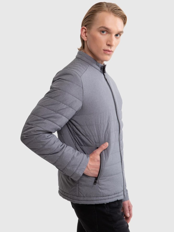 Kurtka męska typu biker z wypełnieniem z recyklingu szara Jonoto 902