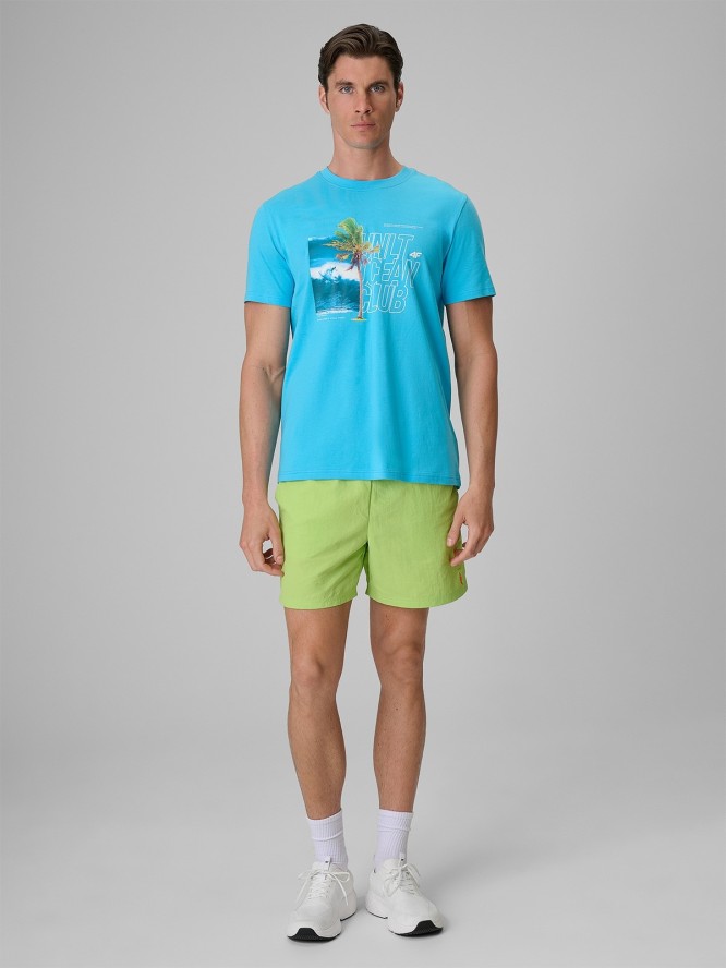 4F T-shirt regular z nadrukiem męski - niebieski L