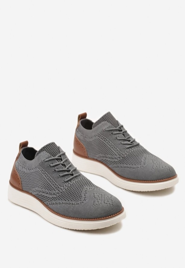 Szare Sznurowane Półbuty z Ozdobną Perforacją Eracana