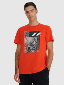 4F T-shirt regular z nadrukiem męski - czerwony M