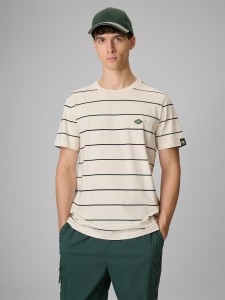 4F T-shirt regular z nadrukiem męski - beżowy XXL