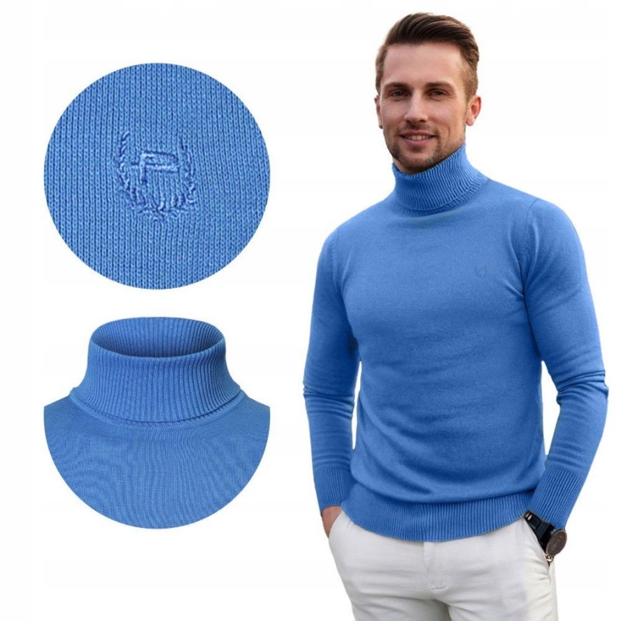 Bawełniany Męski Golf - Pako Jeans - Niebieski