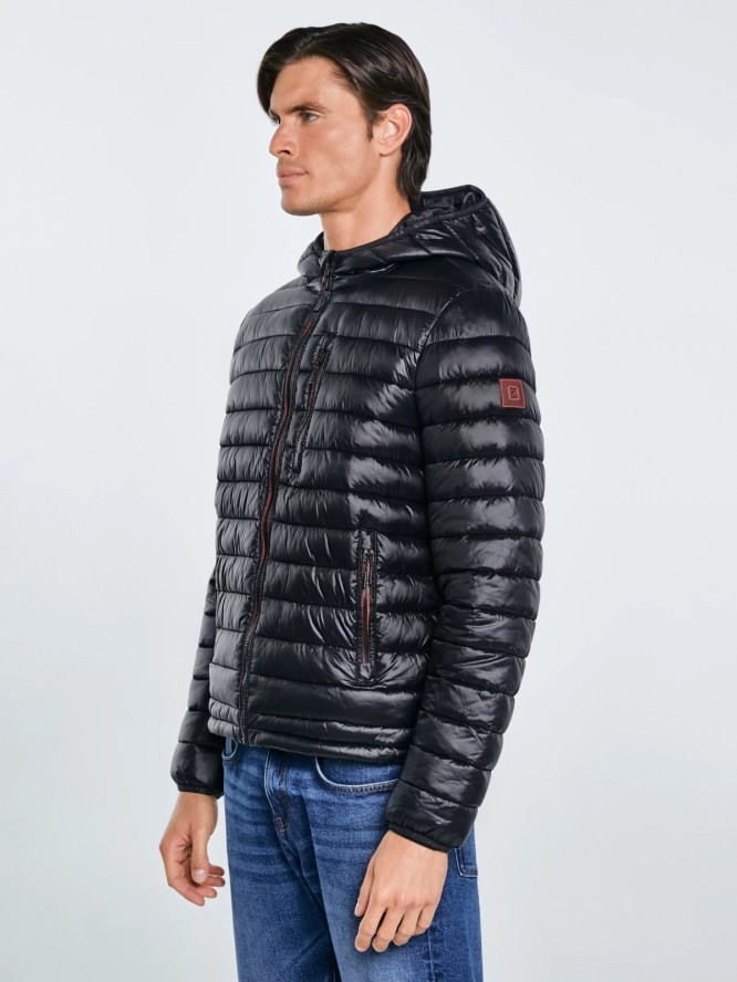 Kurtka męska pikowana z kapturem czarna Horp 906