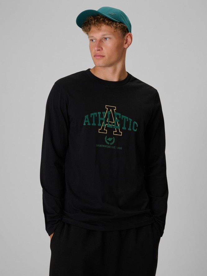4F Longsleeve regular z nadrukiem męski - czarny XXL