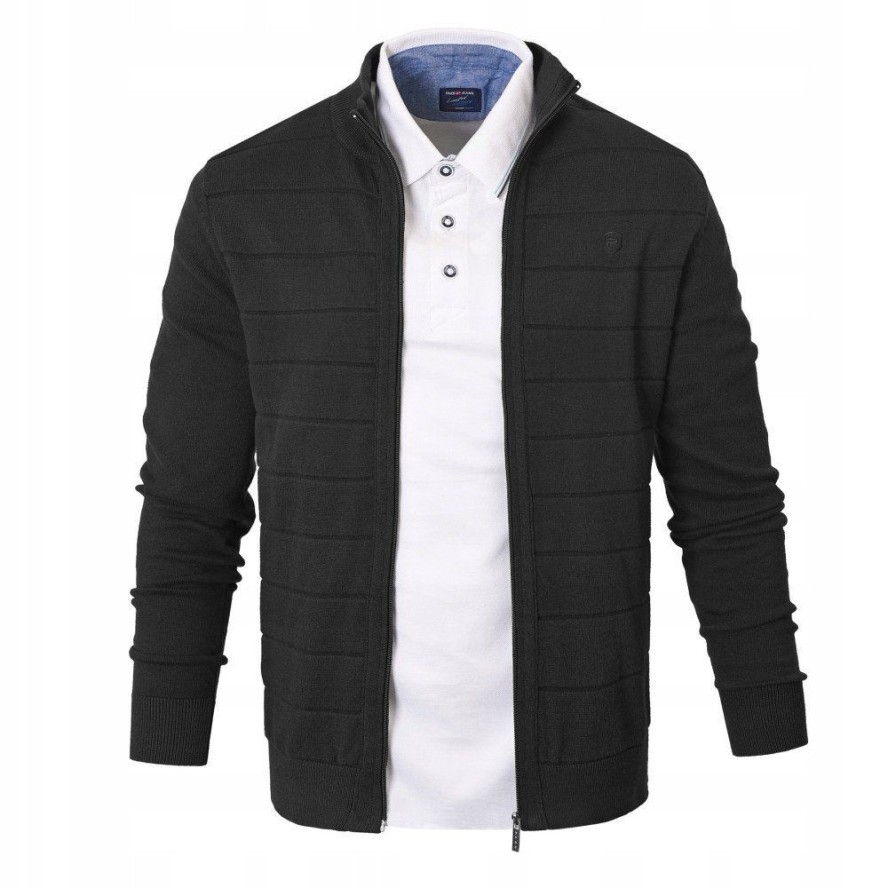 Rozpinany Sweter Męski (Kardigan) - Pako Jeans - Czarny