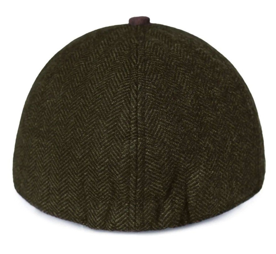 Jesienno Zimowa Czapka z Daszkiem, w Jodełkę - Pako Jeans - Ciemna Zieleń i Brąz