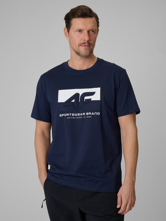 4F T-shirt regular z nadrukiem męski - granatowy M