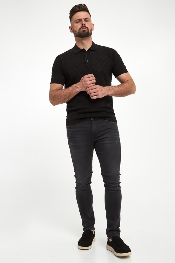 Polo męskie z dzianiny ażurowej KARL LAGERFELD