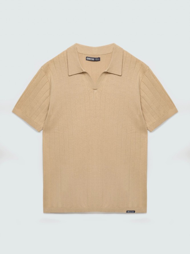 sweter męski polo z krótkim rękawem beżowy matisonis 801