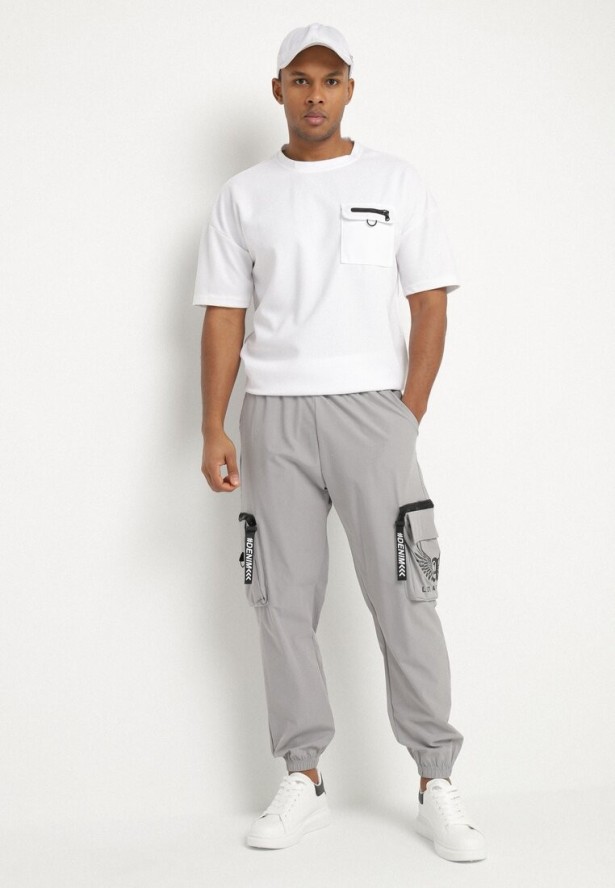 Szare Spodnie Dresowe w Stylu Cargo Efalitha