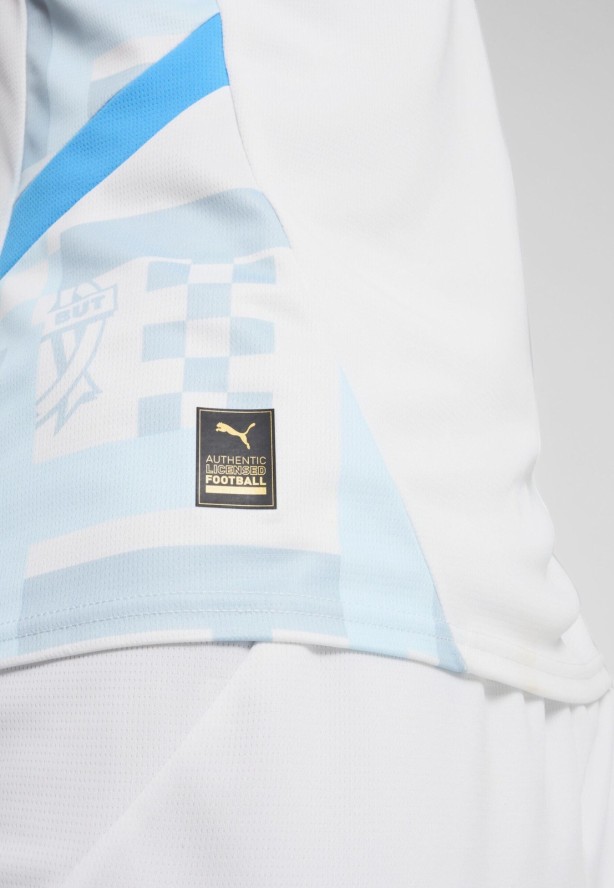 Młodzieżowa koszulka domowa Olympique Marsylia 24/25 PUMA White Bleu Azur Blue