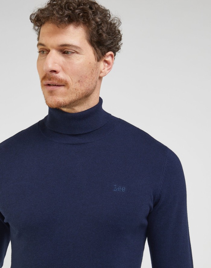 LEE HIGH NECK KNIT MĘSKI SWETER ELEGANCKI CIEPŁY SKY BLUE 112342994 L83C016371