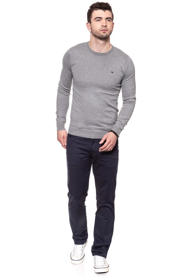 MĘSKI SWETER WRANGLER CREW KNIT MID GREY MEL W85674Q37 112132253