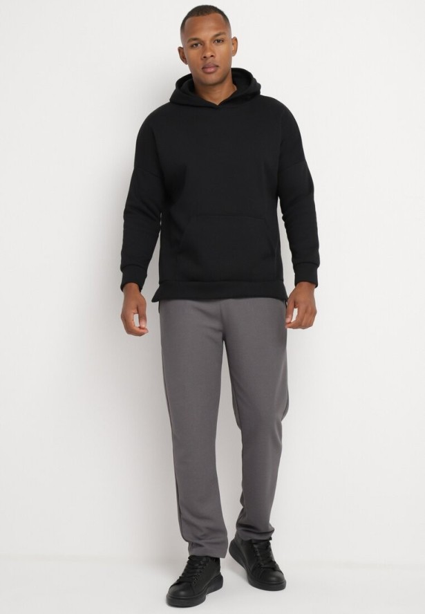 Ciemnoszare Spodnie Dresowe z Bawełną Wysokim Stanem i Ozdobnymi Sznurkami Arsiala