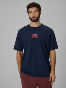 4F T-shirt loose z nadrukiem męski - granatowy XL
