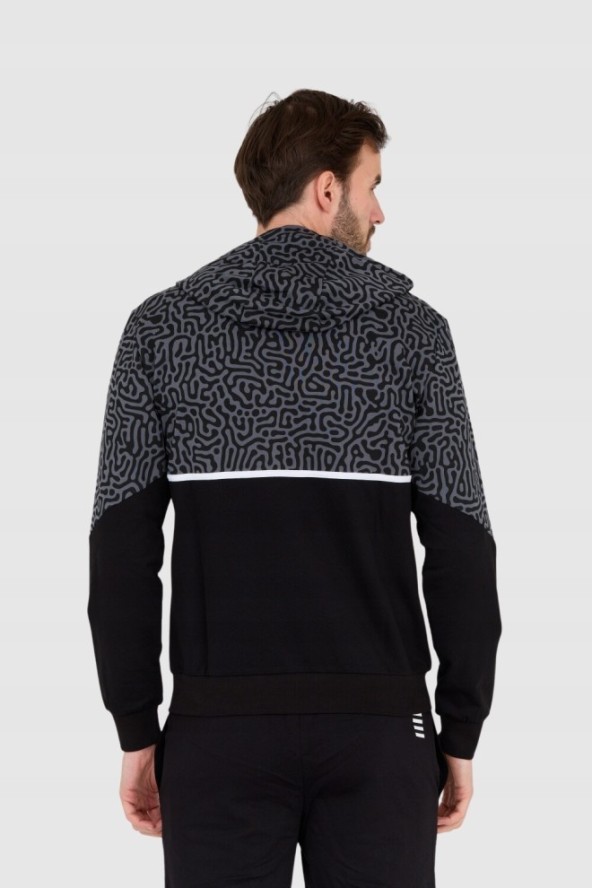 EA7 Męska czarno-szara bluza z kapturem w moro, Rozmiar M