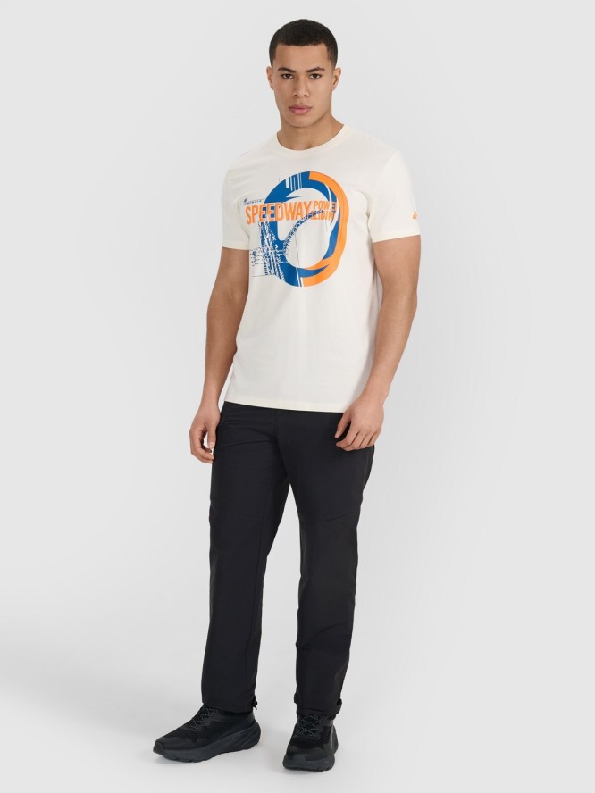 4F T-shirt regular z nadrukiem męski - beżowy L