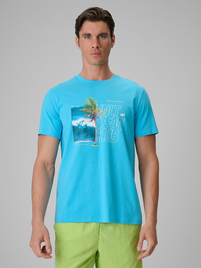 4F T-shirt regular z nadrukiem męski - niebieski L