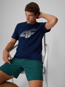4F T-shirt regular z nadrukiem męski - granatowy M