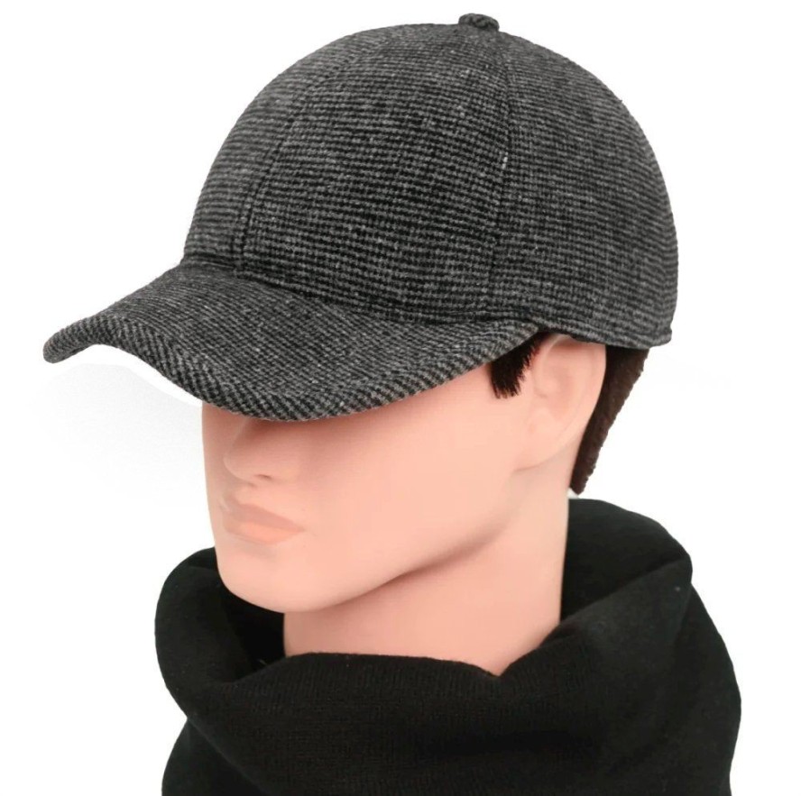 Ciepła Czapka z Daszkiem i Nausznikami - Pako Jeans - Popiel i Grafit Melanż