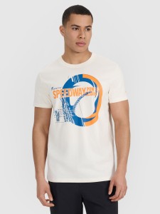 4F T-shirt regular z nadrukiem męski - beżowy L