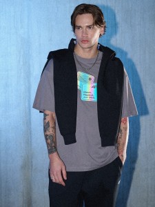 4F T-shirt loose z nadrukiem męski - szary S