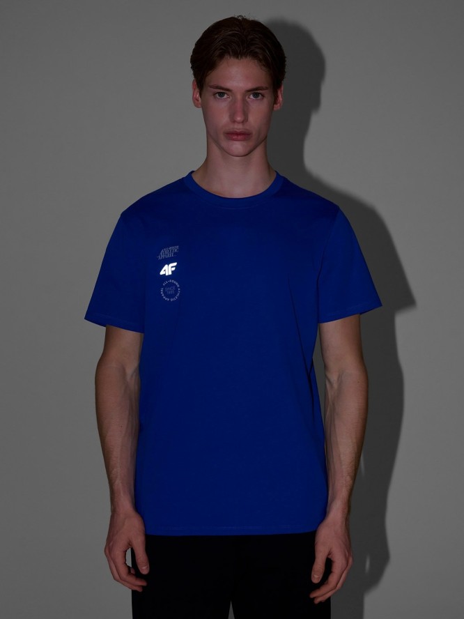4F T-shirt regular z nadrukiem męski - niebieski XL