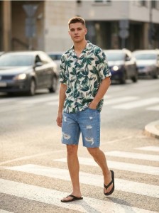 Szorty jeansowe z przetarciami - niebieski