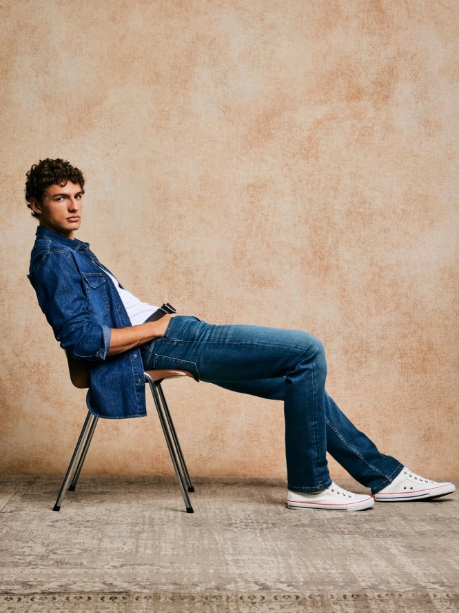 Jeansy męskie dopasowane niebieskie Terry High Waist 329