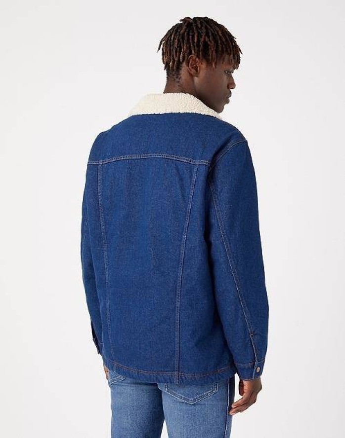 WRANGLER WRANGE SHERPA JACKET MĘSKA KURTKA JEANSOWA RETRO BLUE W445AR071 112324494