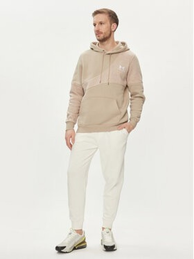Under Armour Bluza techniczna Ua Essential Flc Blocked Hd 1383070-299 Khaki Loose Fit