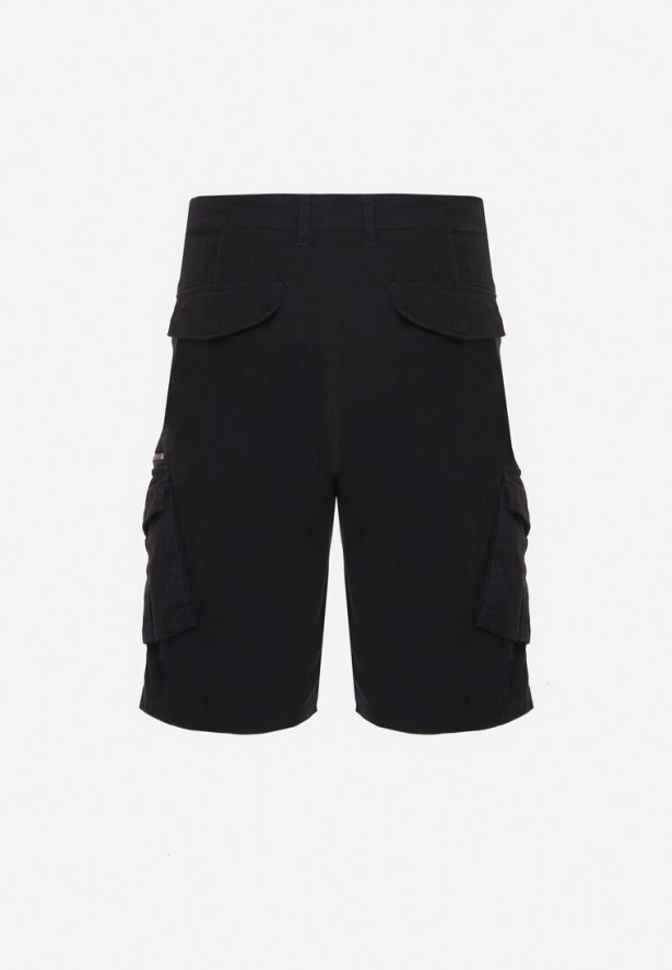 Granatowe Bawełniane Szorty z Szerokimi Kieszeniami Cargo Diphea