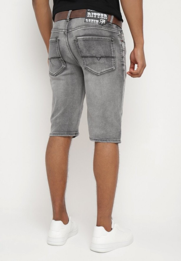 Szare Szorty Jeansowe z Bawełny Dodatkowo Pasek z Ekoskóry Tramelia