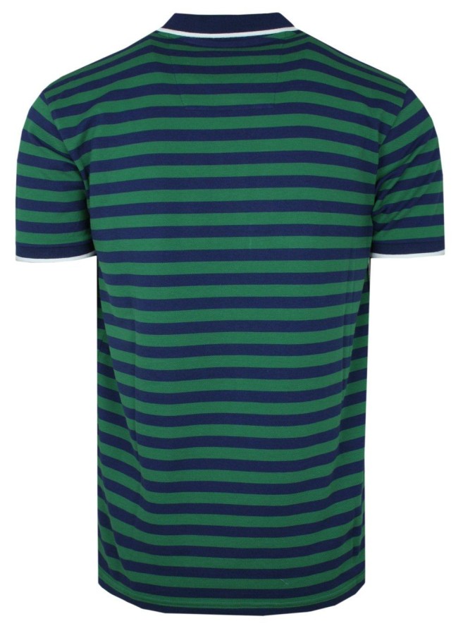Koszulka POLO, Granatowo-Zielona w Paski Casualowa, Krótki Rękaw, T-shirt -BARTEX