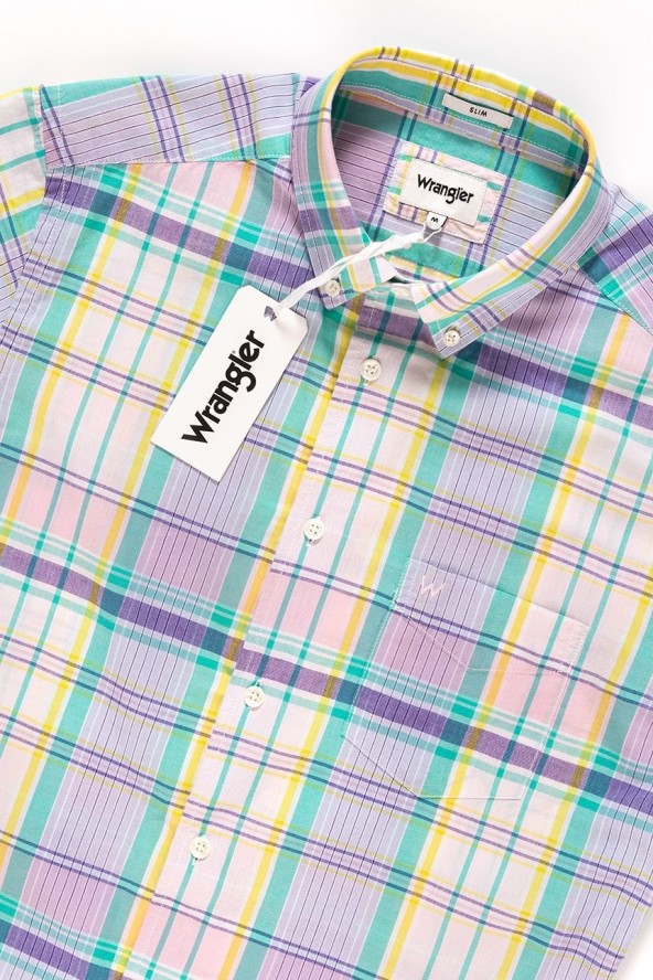 KOSZULA MĘSKA KRÓTKI RĘKAW WRANGLER SS 1PKT BUTTON-DOWN SEA PINK W5944NQWF 112129757