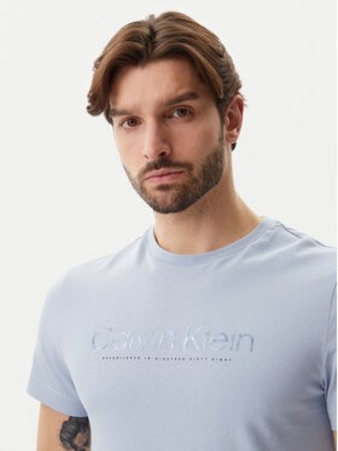Calvin Klein T-Shirt Satin Bonded Logo K10K114162 Błękitny Regular Fit