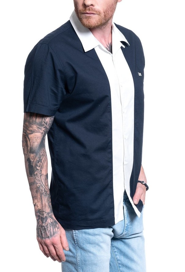 MĘSKA KOSZULA LEE SS BOWLING SHIRT REGULAR FIT SKY CAPTAIN L68BTGHY 112117040