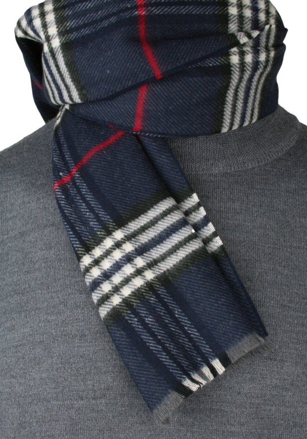Szalik Miękki, Granatowy w Kratkę, Firmy V.Fraas -Cashmink- Elegancki, Męski