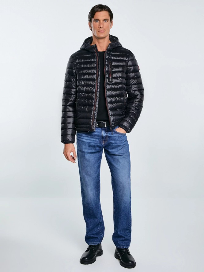 Kurtka męska pikowana z kapturem czarna Horp 906