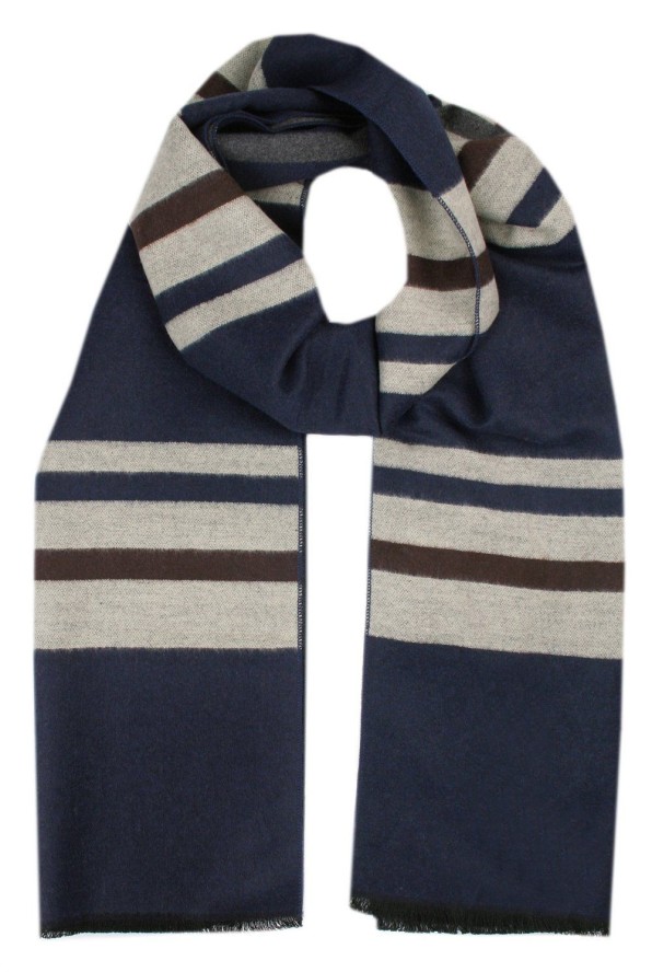 Męski Szalik z Wiskozy - Alties - Granat, Poziome Pasy